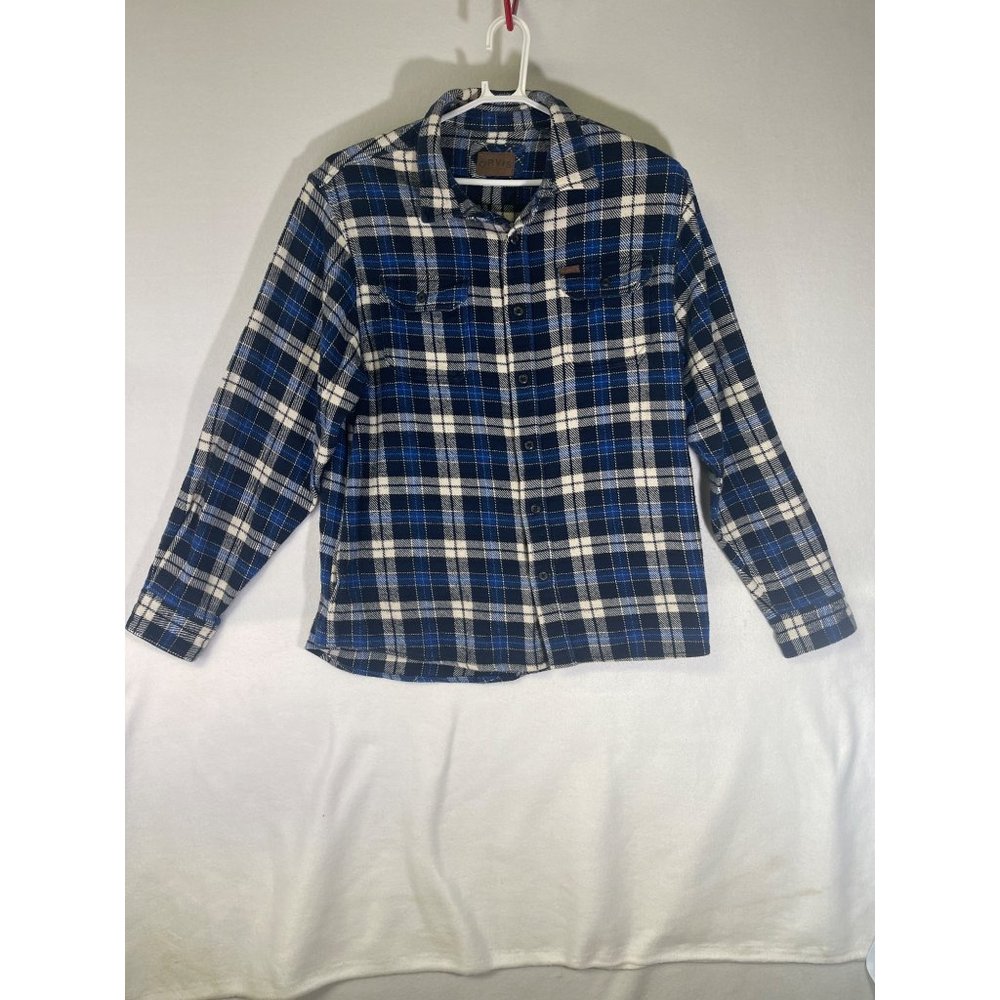 Orvis men’s flannel jacket with pockets size XL blue and white pre-owned